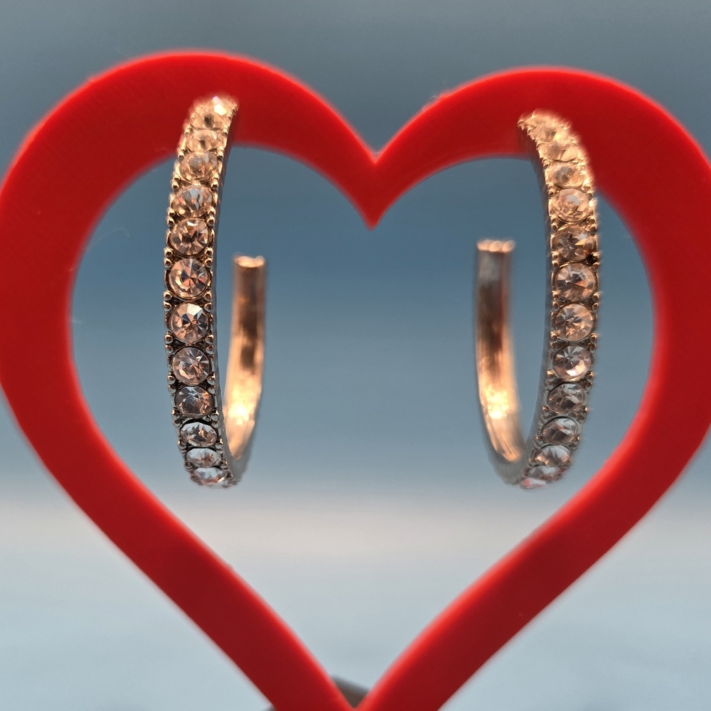 Large Silver Tone Crystal Hoop Earrings